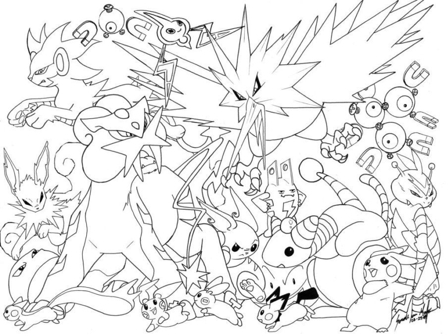 all electric, fire, water, type pokemon coloring pages