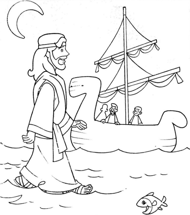 Bible Coloring Pages Peter Walking on Water & book for kids.