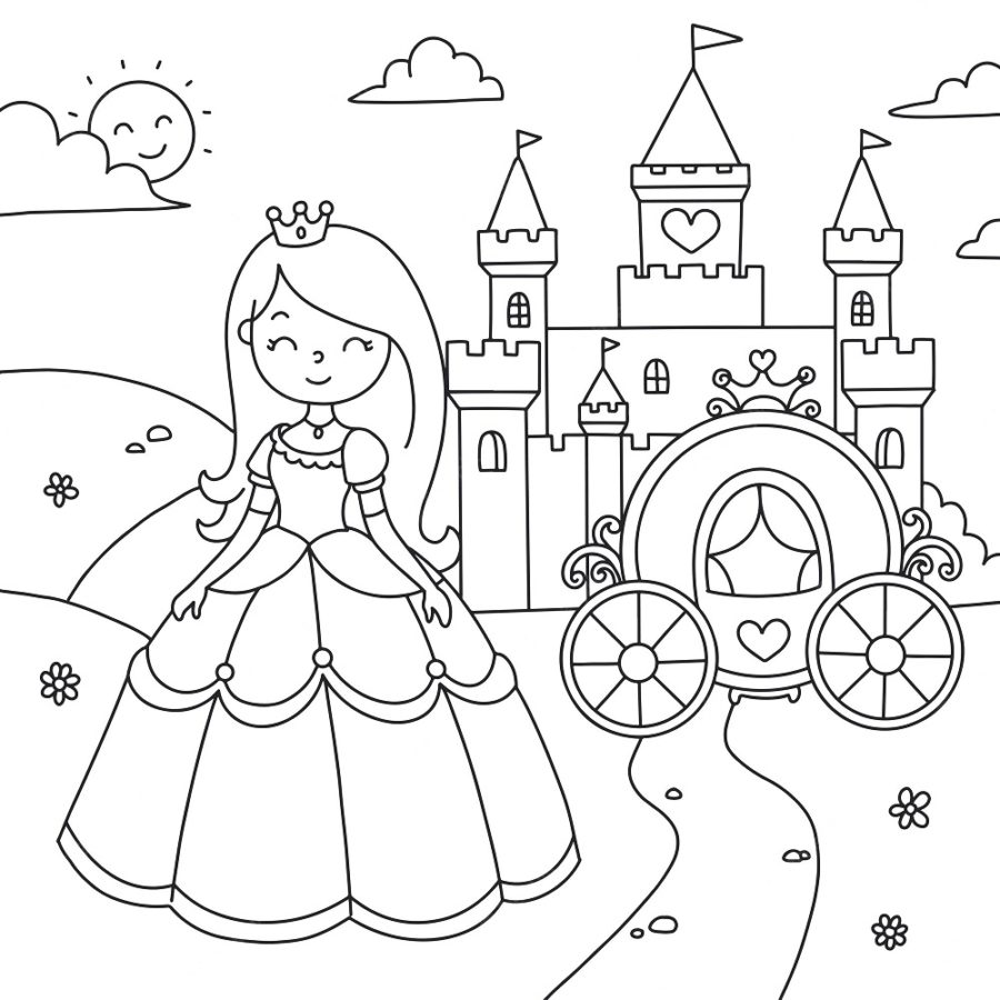 castle and princess coloring pages