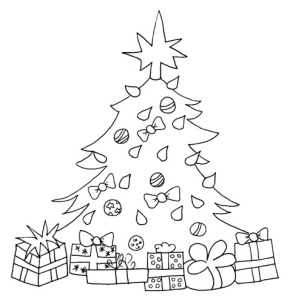 Christmas Tree Presents coloring page & book for kids.