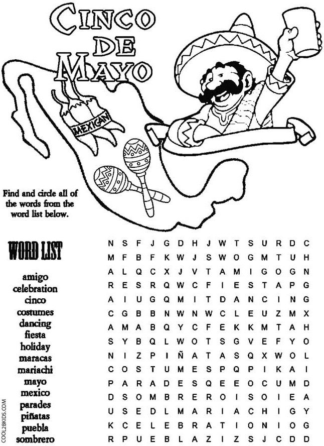 Cinco De Mayo Word Puzzle Coloring Book 