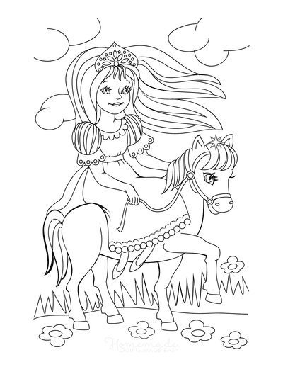 Coloring Pages of Princess with Horse Images & book for kids.