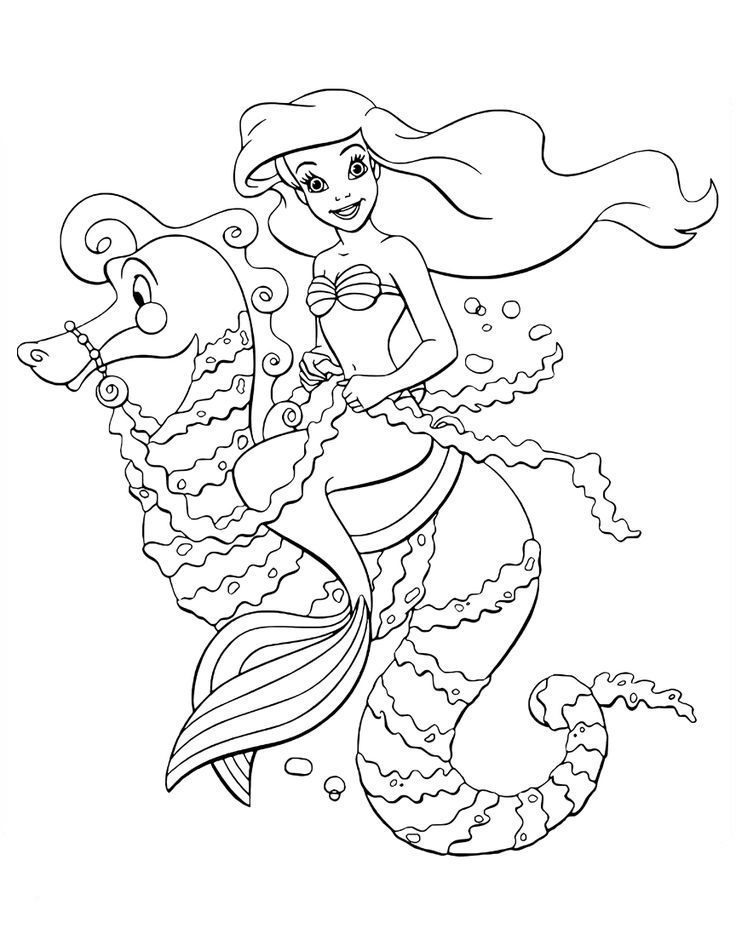 Disney's the Little Mermaid Coloring Pages Horse & book for kids.