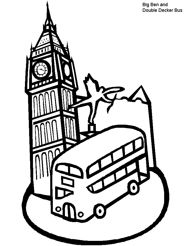 England Tower and Bus Coloring Pages