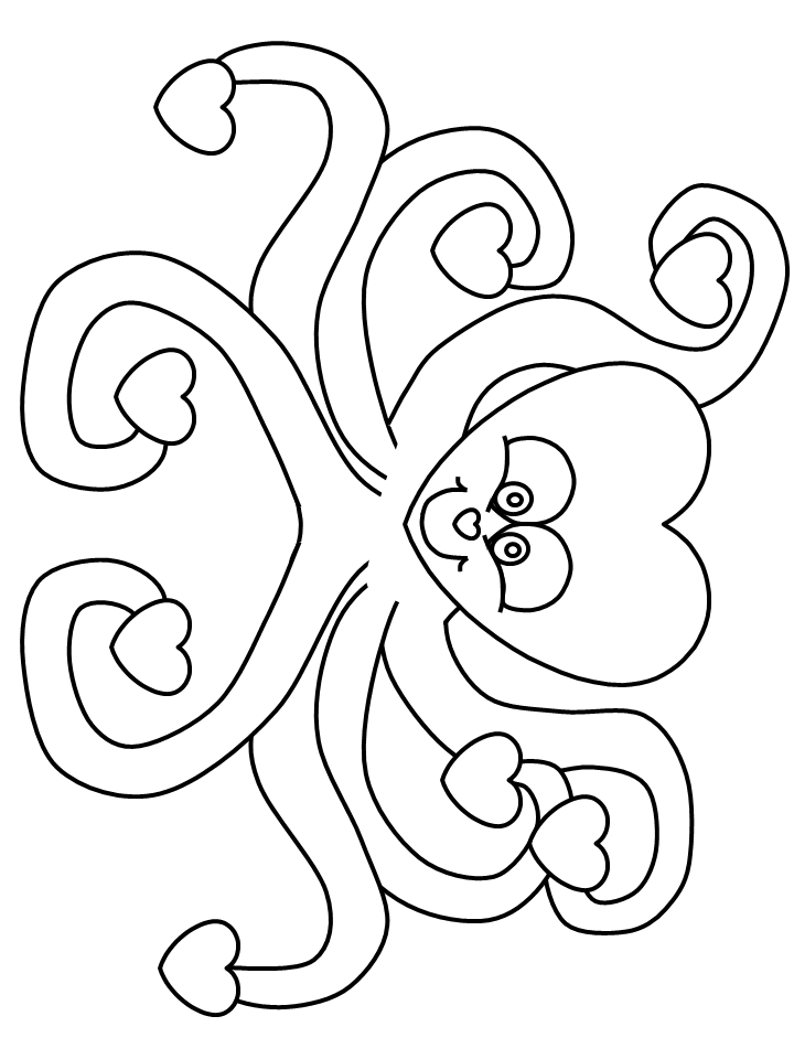 Heart octopus Valentines Coloring Page