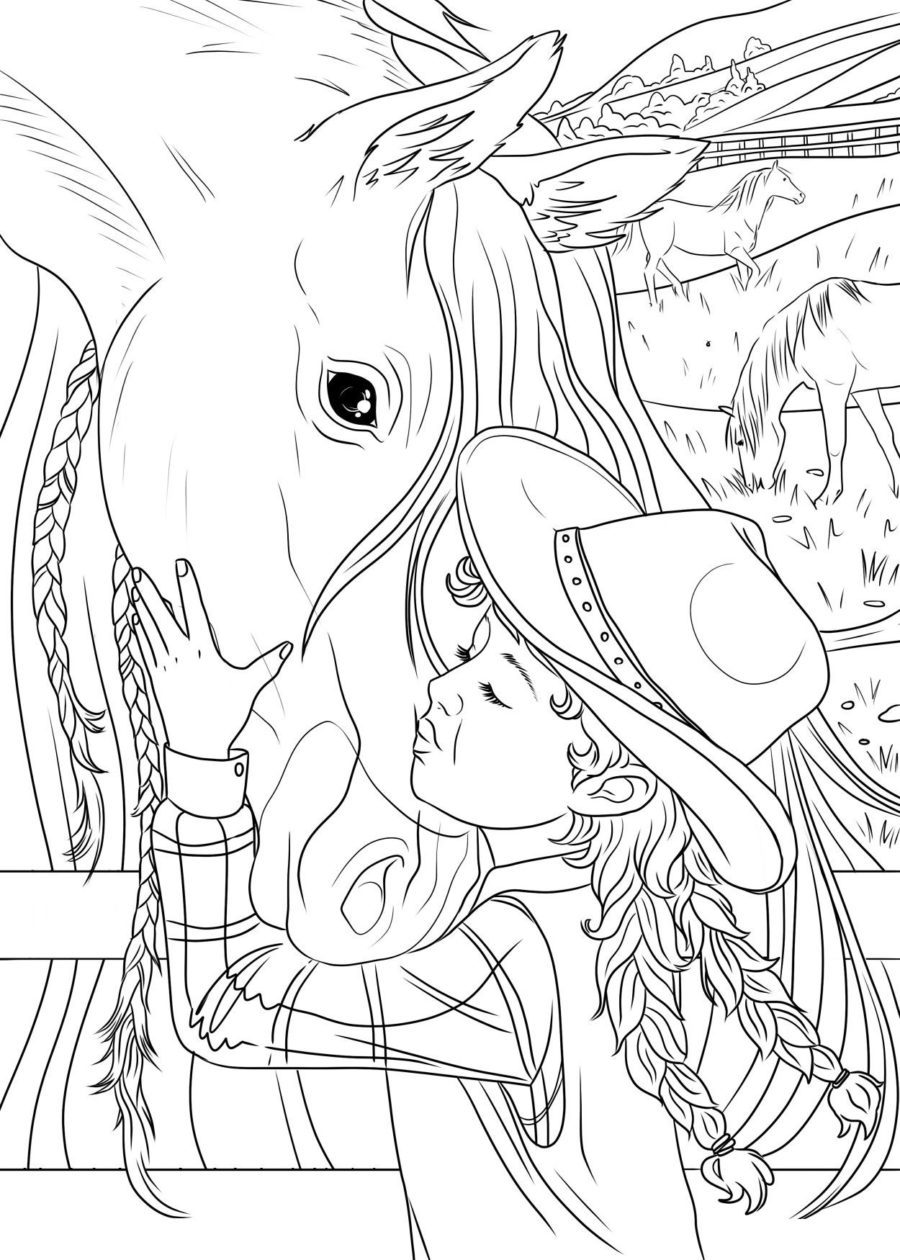 Horse Coloring Pages With People & book for kids.