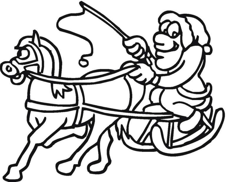 Horse Pulling a Winter Sled Coloring Pages to Print & book for kids.