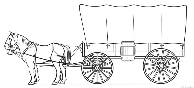 Horse Pulling Wagon Coloring Pages & book for kids.