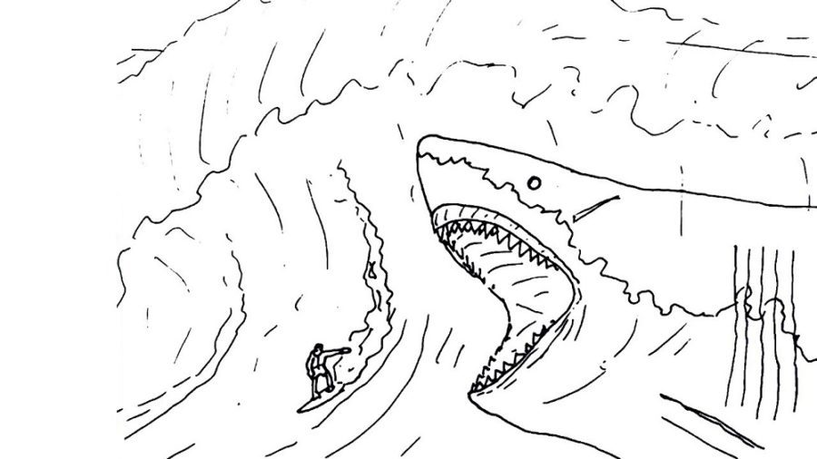 Mega Megalodon Jumping Out of Water Coloring Pages