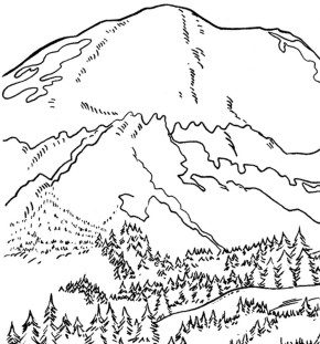 Mountains : Mount Rainier Coloring Page, Mountain Sunshine Coloring ...