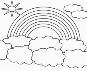 Rainbow Coloring Page with Clouds & coloring book.