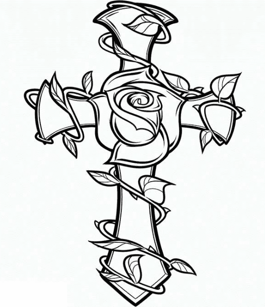 Rose Cross Coloring Page & Coloring Book