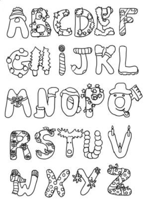 Winter Alphabet Coloring Pages & book for kids.