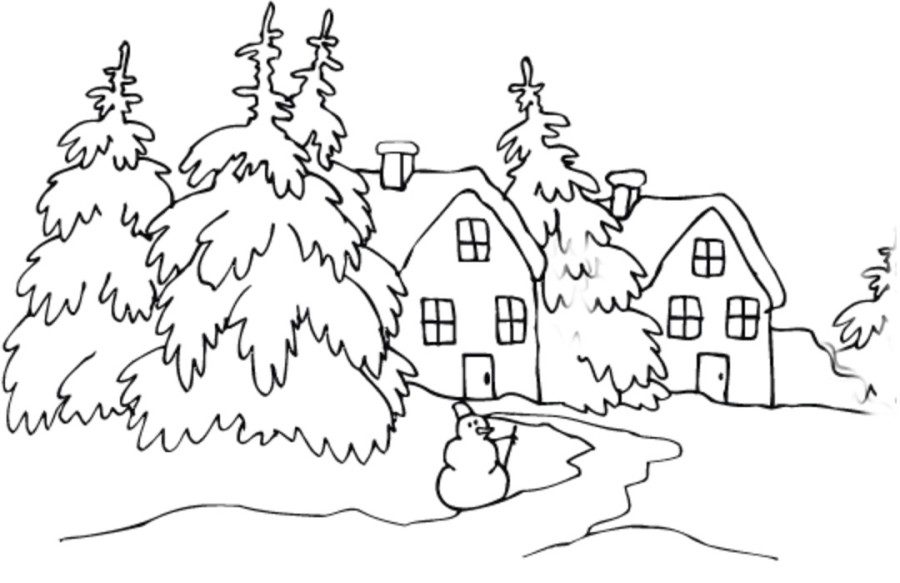 Winter Cabin coloring page