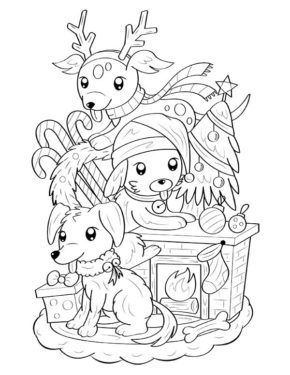 Winter Coloring Pages With Dogs & book for kids.