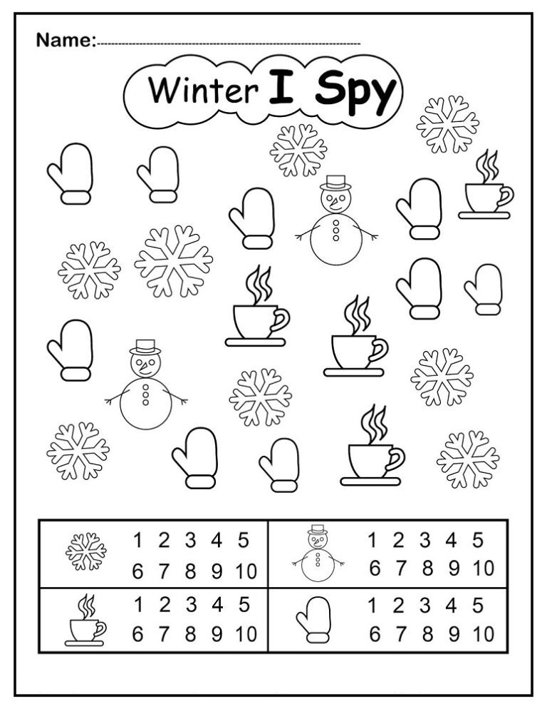 Winter I Spy Coloring Pages & book for kids.