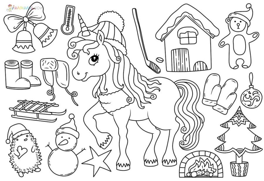 winter unicorn coloring pages