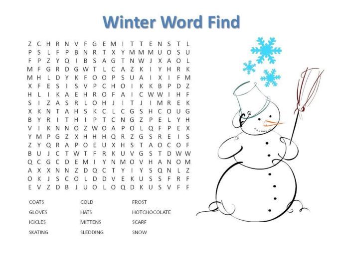 Winter Word Search Coloring Pages & book for kids.