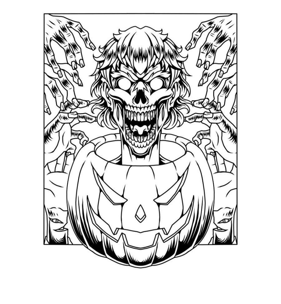 zombie pumkin head coloring pages